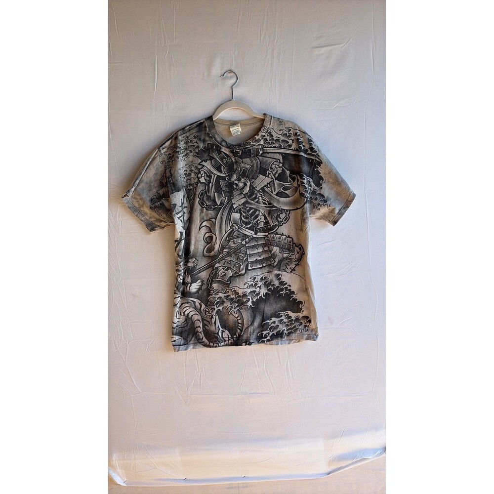 Vintage Delta Pro Weight Skeleton Samurai All Over Print Graphic T-Shirt